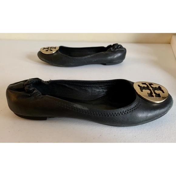 Tory Burch Reva Ballet Flats Size 6.5 Black Leather Upper - Picture 7 of 9